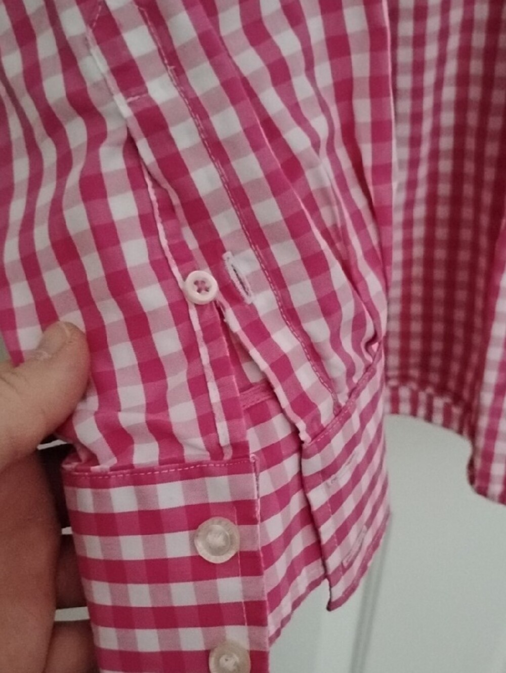 Lands' End Pink and White Gingham Shirt - Picture 7 of 10